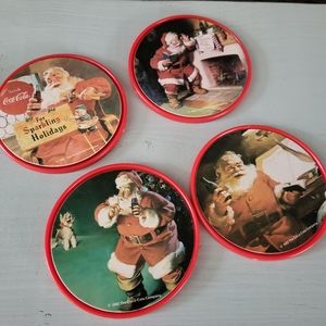 Vintage Coca Cola 1992 Coasters Set Of 4 Santa Christmas
